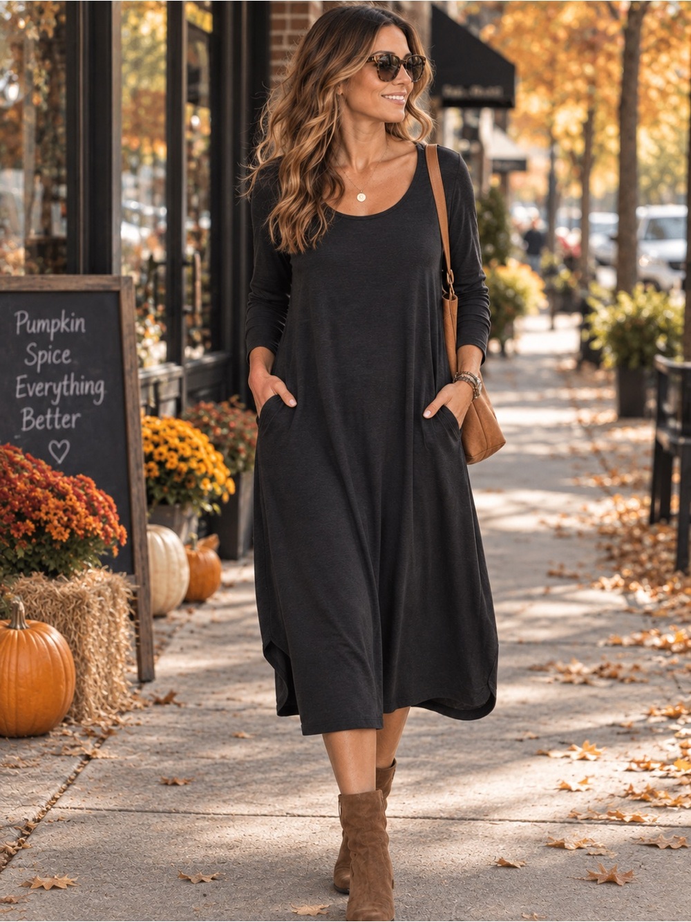 Wool& Merino Wool Dress Womens L Black Long Sleeve Swing Travel Capsule